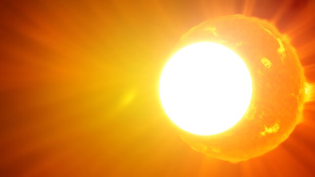 Fiery solar sphere with visible flares and prominences radiating energy and brilliance in abstract space visual