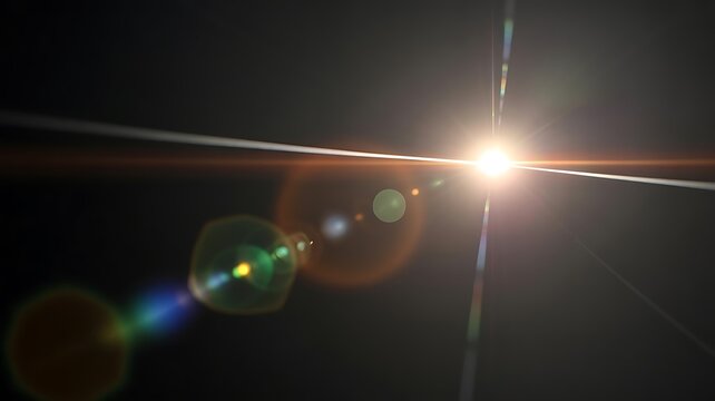 Intense light burst with lens flare rings and scattered reflections creating dramatic contrast in dark space