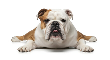 Fototapeta premium Relaxed English Bulldog with Brown White and Tan Markings.