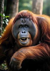 Obraz premium Fierce Orangutan Waist Up Portrait Dramatic Spotlight Pin Sharp Clarity