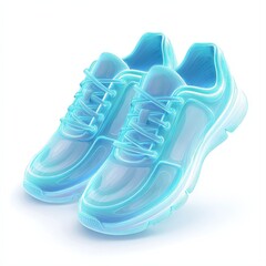 Stylish and modern athletic shoes, highlighted in a vibrant blue glow, perfect for fitness, fashion, or online retail graphics, This image conveys energy and innovation for marketing campaigns,