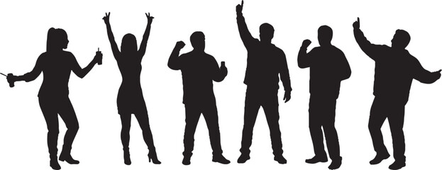 Energetic Party Crowd Silhouettes Vector Collection