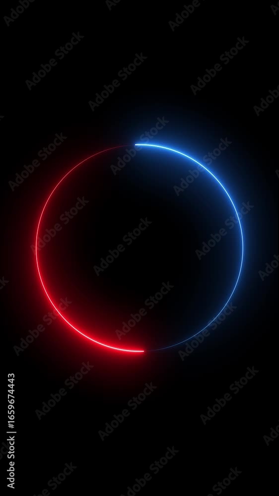 Poster neon line circle shape on black background. glowing neon line circle shape frame animation. neon glo