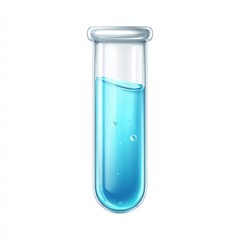 A clear test tube filled with vibrant blue liquid, surrounded by a light background, ideal for scientific or educational concepts, laboratory themes, and medical illustrations,