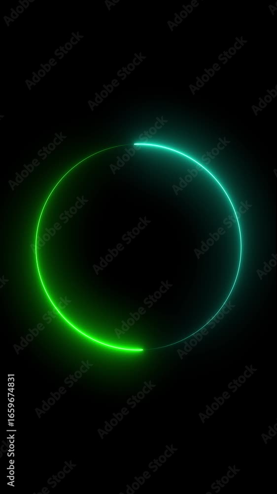 Poster neon line circle shape on black background. glowing neon line circle shape frame animation. neon glo