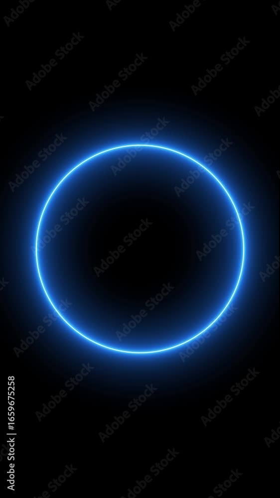 Poster neon line circle shape on black background. glowing neon line circle shape frame animation. neon glo
