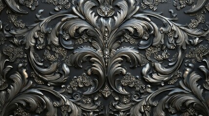 Exquisite antique baroque metalwork pattern creates a luxurious and ornate background design