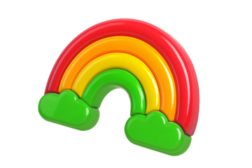 Vibrant Glossy Rainbow with Green Clouds Isolated