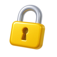 Yellow lock with a silver handle. The lock has a keyhole and is designed to keep something safe