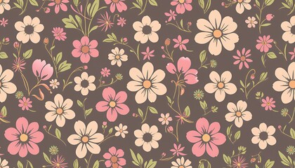 Charming vintage floral pattern with soft pink and cream flowers