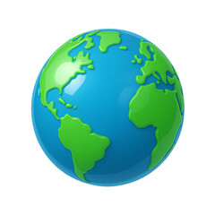 Blue and green globe with the continents of Africa and South America. The globe is a 3D model