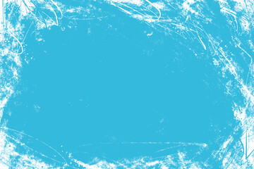 Abstract Grunge Textured Winter Frame in Icy Blue Tones. Vintage ice skating backdrop with scratch marks and torn edges perfect for cards, web, print, covers, banners