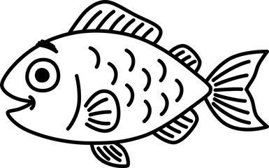 Vector Cartoon Hand Illustrated Happy Fish Line Art