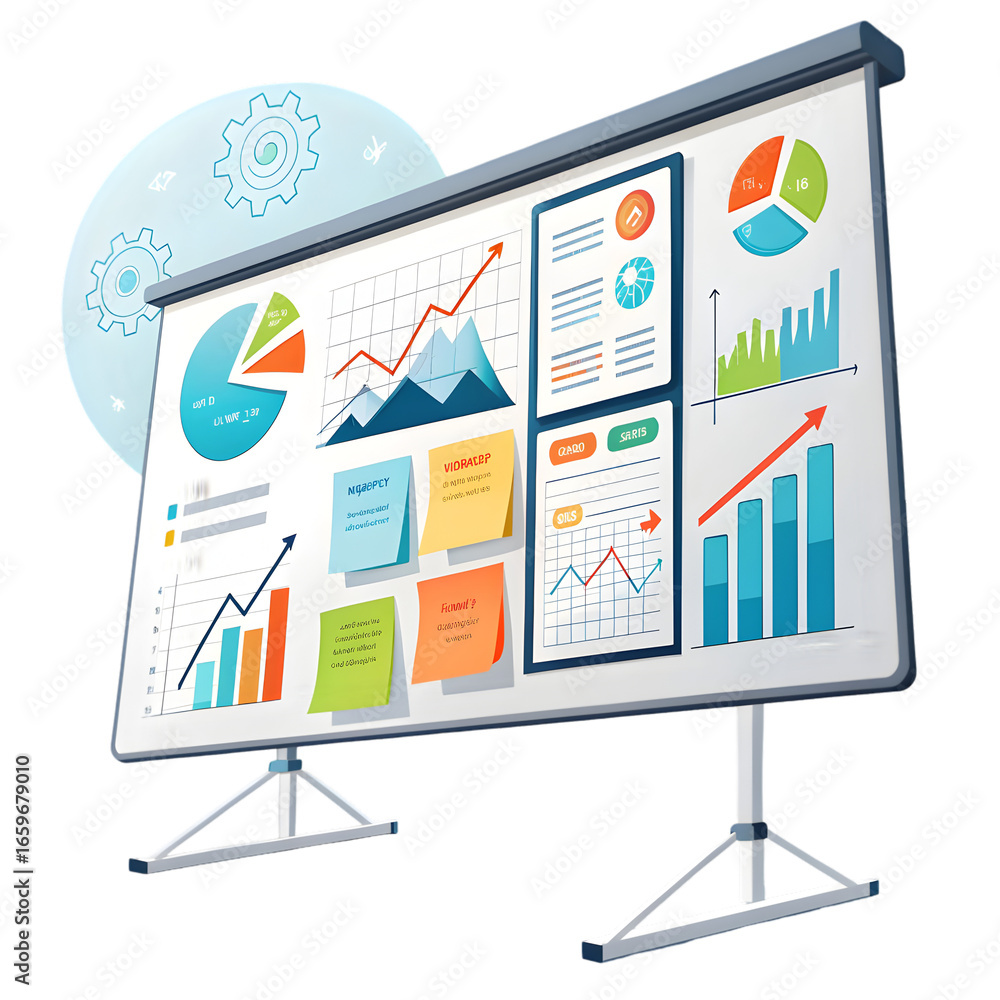 Fototapete presentation board with colorful charts and graphs isolated on a transparent background data png fil