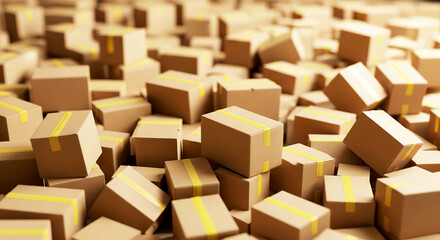Multiple cardboard boxes of various sizes are piled together, representing logistics, moving, distribution, and e-commerce packaging.