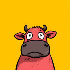 A cartoon cow with horns and a sad expression