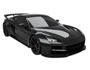  Overhead View of Shiny Black Car with Clear Contours, Isolated on Transparent Background with Clipping Path PNG
