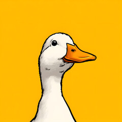 A duck is shown with its head turned to the side