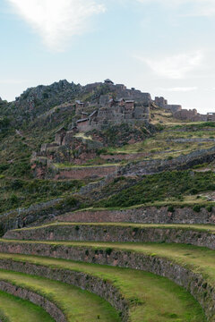 Ancient stone terraces of Machu picchu in Peru