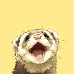 A ferret is shown with its mouth open and teeth showing