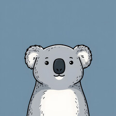 A cartoon koala is standing in front of a blue background