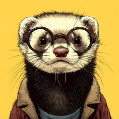 A furry animal with glasses on its face