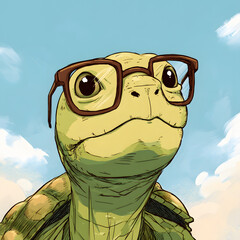A turtle wearing glasses