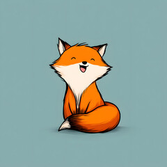 A cartoon fox is sitting on a blue background