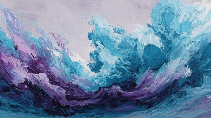 Abstract Ocean Waves in Blue and Purple Tones, Dynamic Motion of Water Depicted in Textured Brushstrokes, Perfect for Artistic and Modern Decor Use