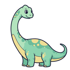 Obraz premium A cute baby Diplodocus sticker design, chibi cartoon style, 2D flat vector icon illustration of an adorable little. Kawaii style, character art, isolated on white background