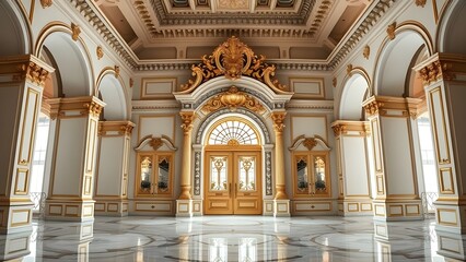 Fototapeta premium Art Deco Building's Recessed Gold and Gray Stone Doorway