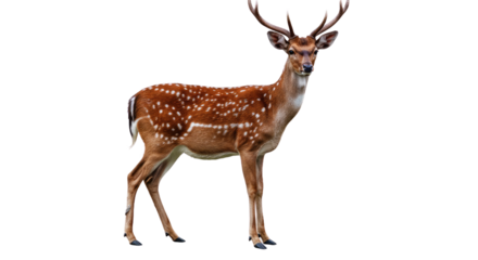 Majestic Spotted Deer with Antlers Isolated on White Background.