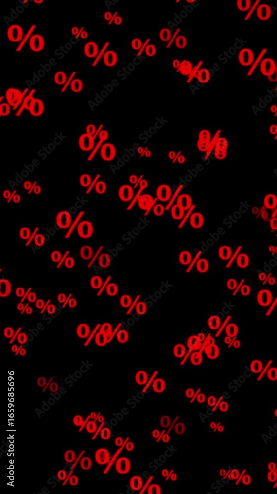 Poster percent icons falling on transparent background alpha channel animation, black friday and mega sale 