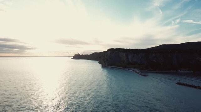 Gorgeous coast of Adriatic Sea, Castello di Duino, Italy, sunrise, 4k