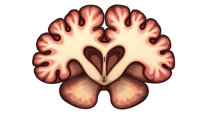 Anatomy & Physiology A cross-section of the cerebellum, isolated on white, showing cortex, arbor vitae, deep nuclei, and peduncles for anatomy, neuroanatomy (2)