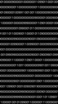 Digital numbers codes moving in cyberspace - Technology background. Binary code matrix array background, empty copy space area for logo or text VFX design. Shiny numbers of 1 and 0 animated.