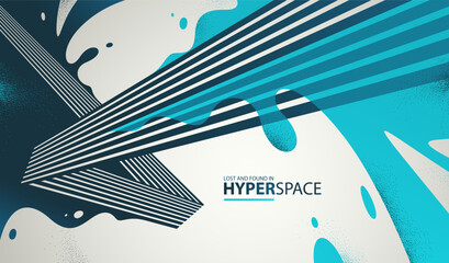 Fluid splash in motion over 3D lines in perspective space vector abstract background, energy blast explosion in chaos, surreal explosion art wallpaper. © Sylverarts