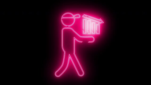 courier icon and graph icon down with neon effect
