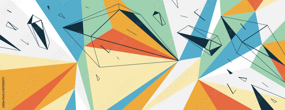 Poster low poly vector colorful abstract background, crystal structure 3d polygonals surface abstraction, e