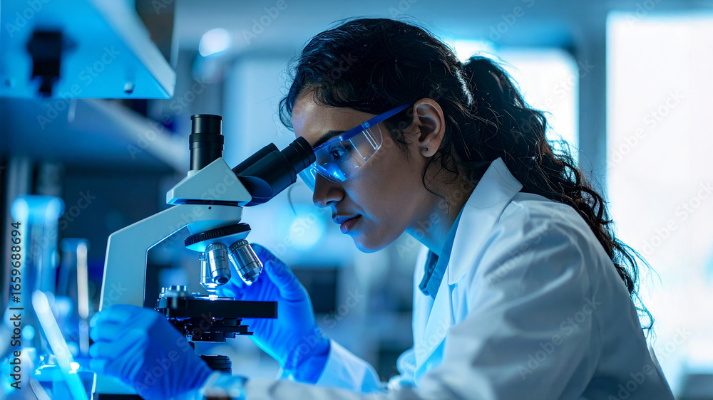 Aufkleber a scientist meticulously examining a sample under a microscope in a laboratory setting, showcasing s