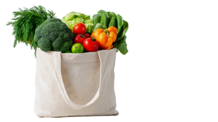 cloth shopping bag filled with fresh vegetables