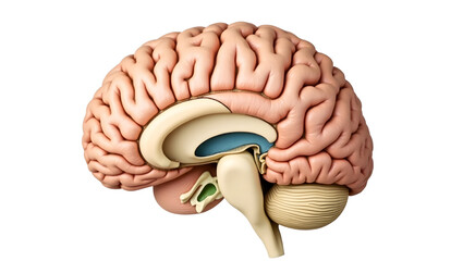 Anatomy & Physiology A labeled model of the cerebellum, isolated on white, showing hemispheres, vermis, cortex, arbor vitae, and deep (4)
