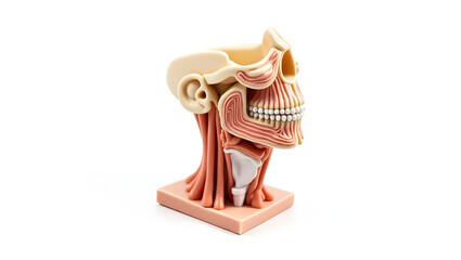 Anatomy & Physiology A labeled model of the larynx, isolated on white, showing vocal cords, epiglottis, thyroid cartilage, and cricoid cartilage for voice, airway(3)