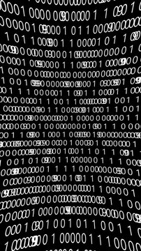 Digital numbers codes moving in cyberspace - Technology background. Binary code matrix array background, empty copy space area for logo or text VFX design. Shiny numbers of 1 and 0 animated.