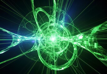 Obraz premium Radiant Green Energy Core Unleashing a Complex Web of Luminous Light.