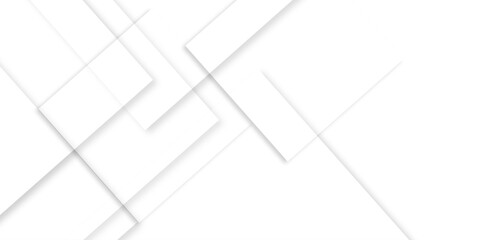 Abstract white background design with layers of textured white transparent material in triangle and squares shapes. White color technology concept geometric line vector white light grey background.	
