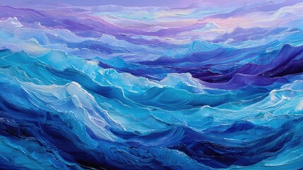 Obraz premium Abstract Ocean Waves in Vibrant Blue and Purple Tones Capturing the Serenity and Depth of Water with Flowing Brush Strokes for Artistic Expression