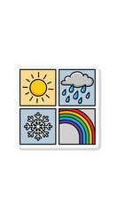 Four Seasons Icon Set: Sun, Rain, Snow, Rainbow