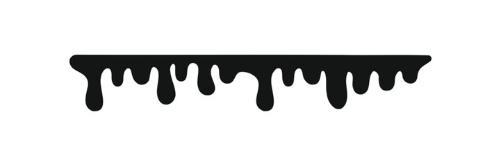 Black melting paint drip on a white background. This simple, flat design is perfect for themes of liquid, dripping, and grunge. Easily usable for backgrounds, creative projects, and banners
