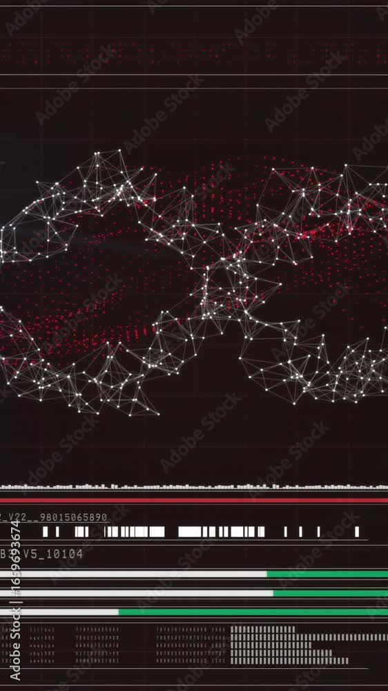 Poster animation of lights moving and scientific data processing over digital screen